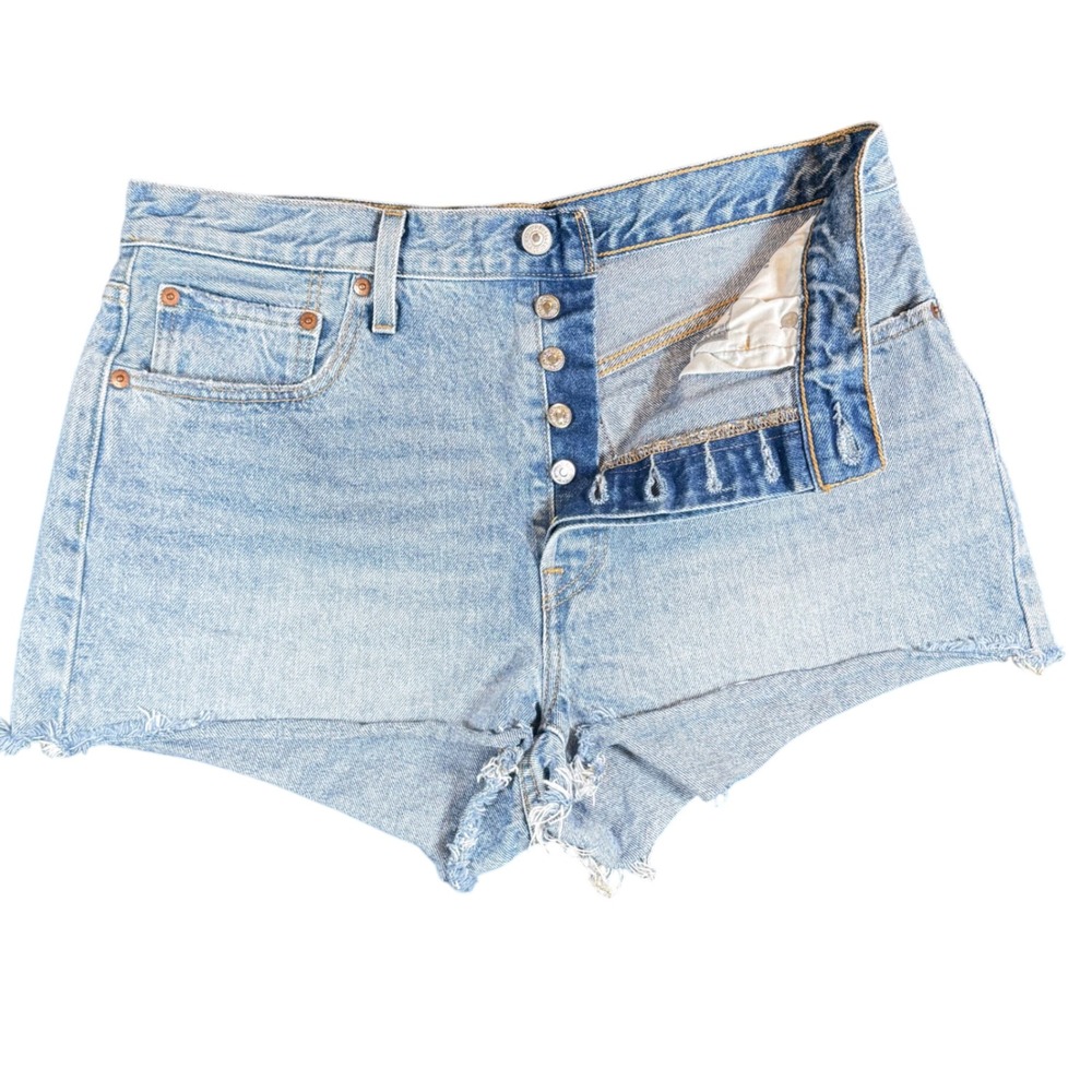 Levi Strauss 501 Denim Cutoff Shorts W33 Light Wash Button‎ Fly Frayed Hem